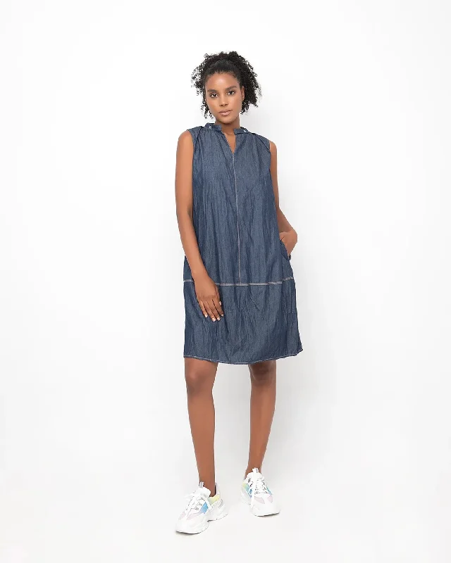 Ozai N Ku Crinkle Shift Dress, Denim