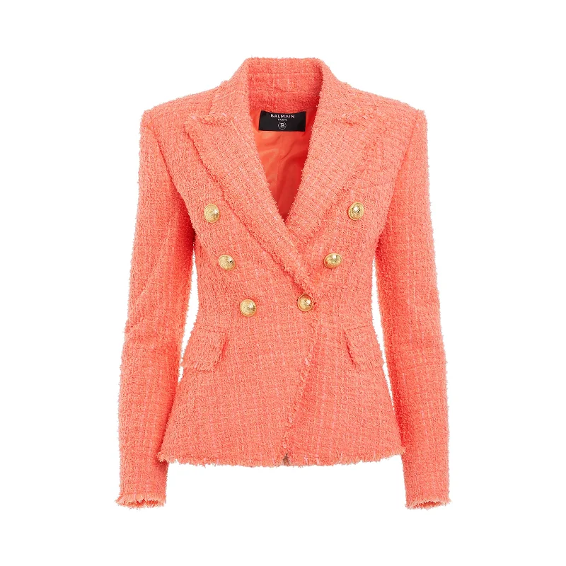 6 Buttons Double Breasted Tweed Jacket in Salmon