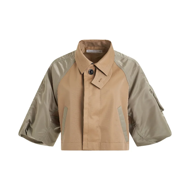 Cotton Gabardine x Nylon Twill Jacket in Beige/Khaki