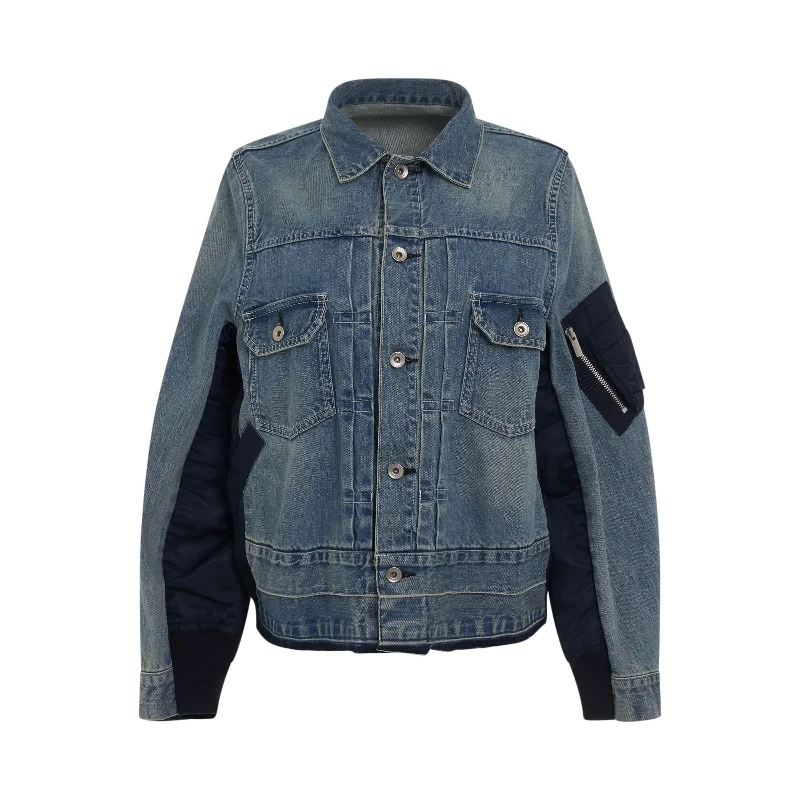 Classic Denim x Nylon Twill Jacket in Light Blue