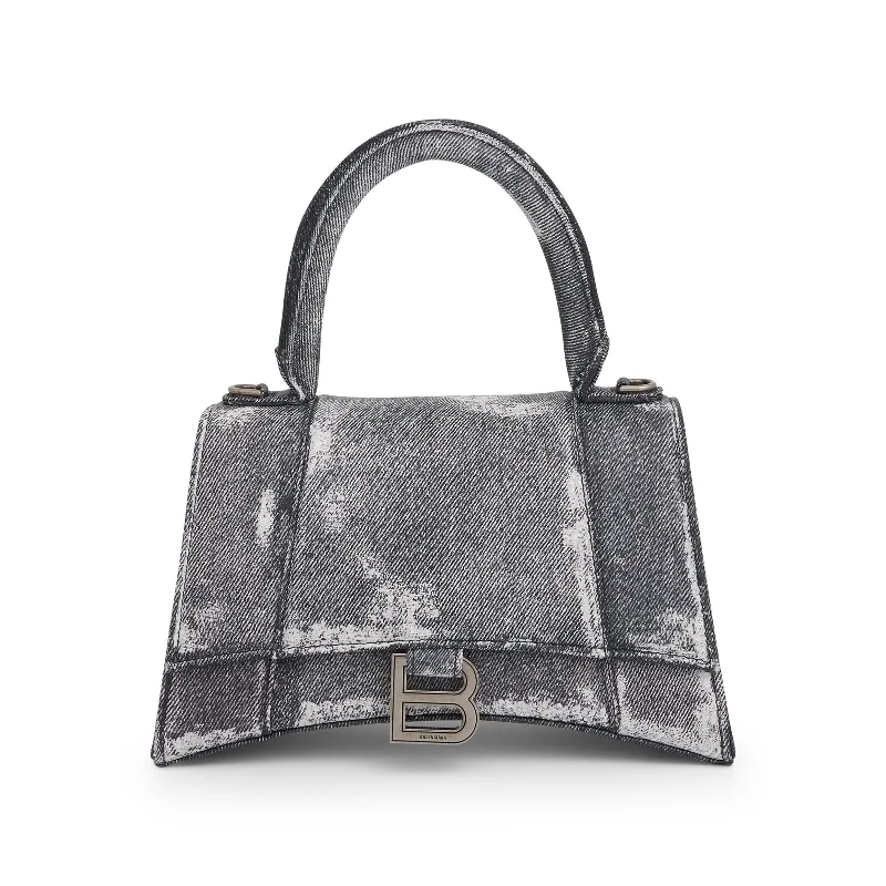 Hourglass Small Handbag in Denim Printed in Black