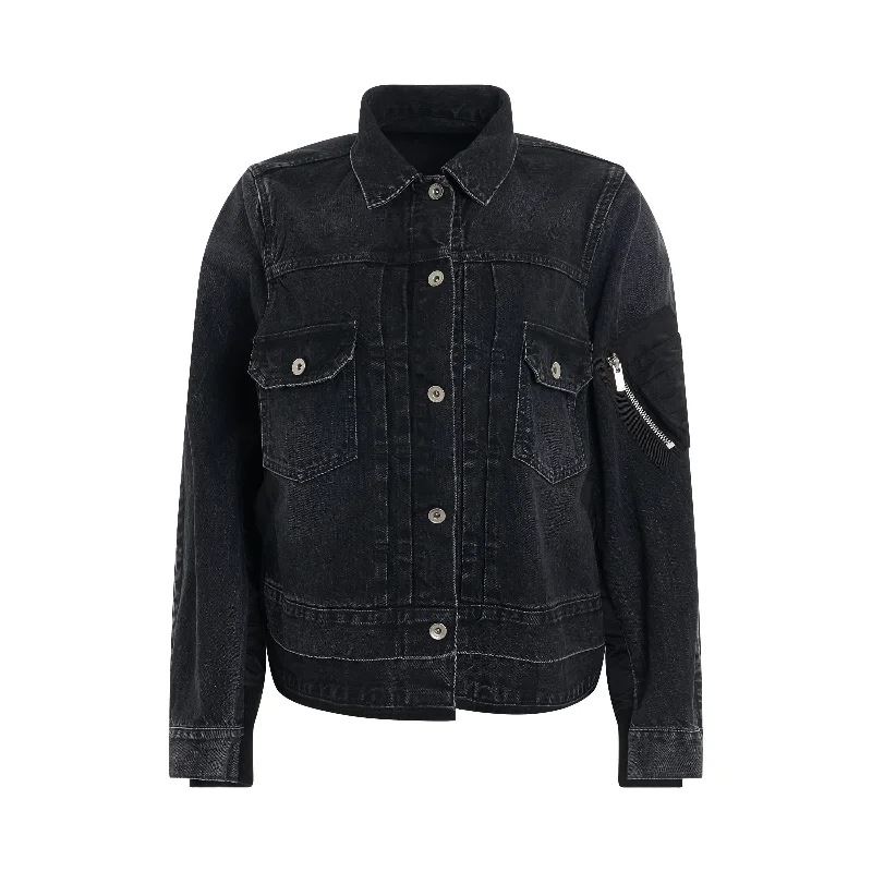 Denim & Nylon Twill Jacket in Black