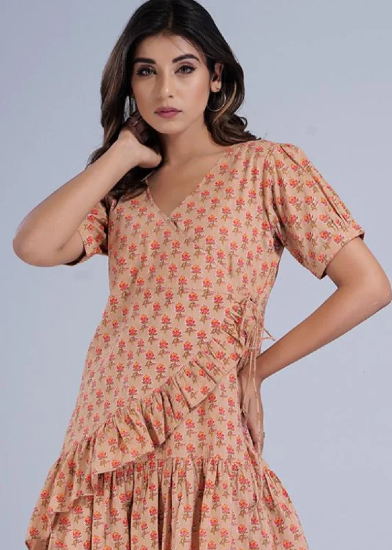 Orange Printed Angrakha Dress