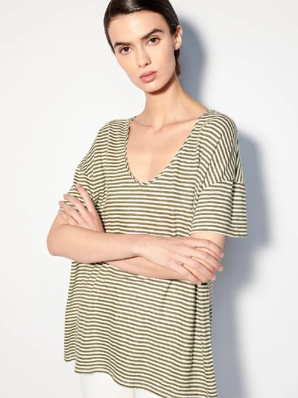 Striped Linen V-Neck T-Shirt