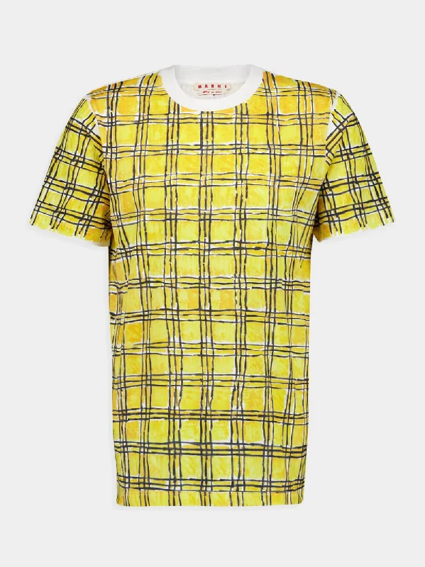 Cotton T-Shirt With Irregular Checked Print