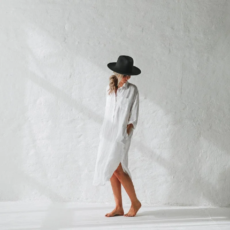 Seaside Tones Linen Shirt Dress - White