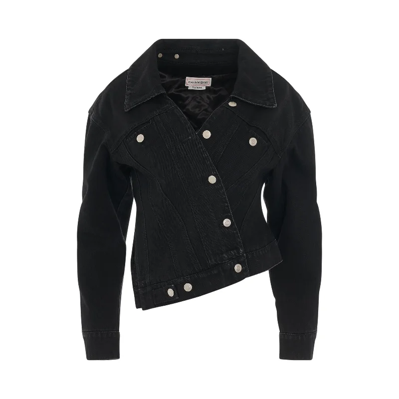 Twisted Asymmetric Denim Jacket in Black