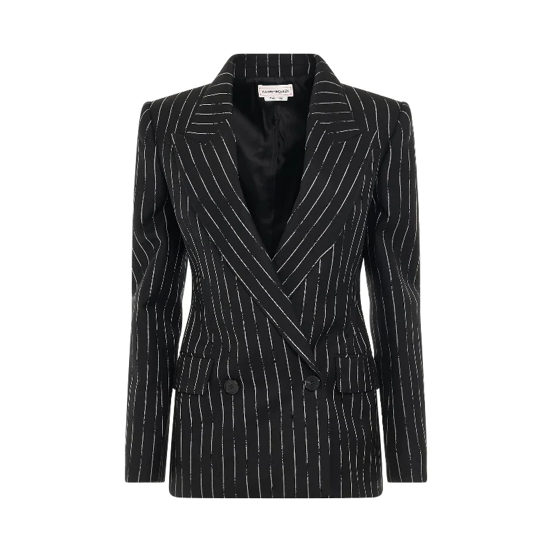 Certified Broken Stripe Wool Suit Jacket in Black