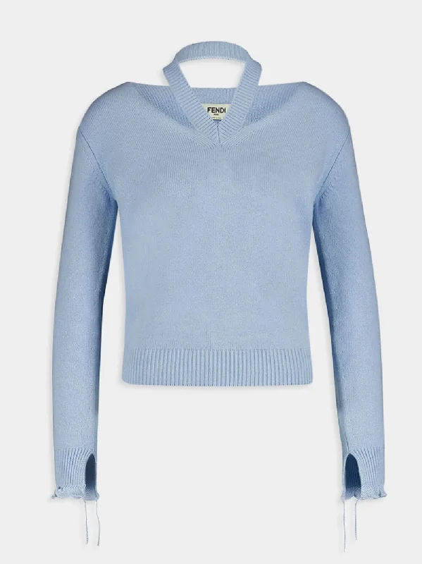 Light Blue Cut-Out Detail Cashmere Jumper