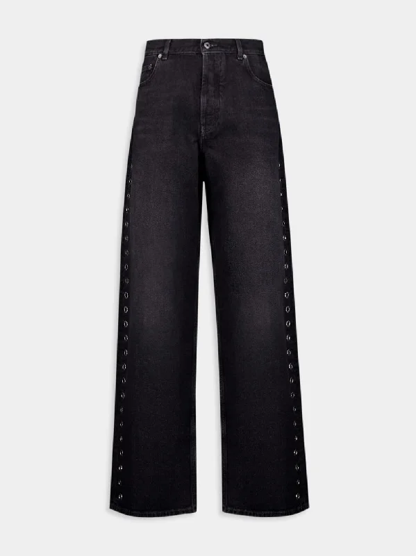 Eyelet Wide-Leg Jeans