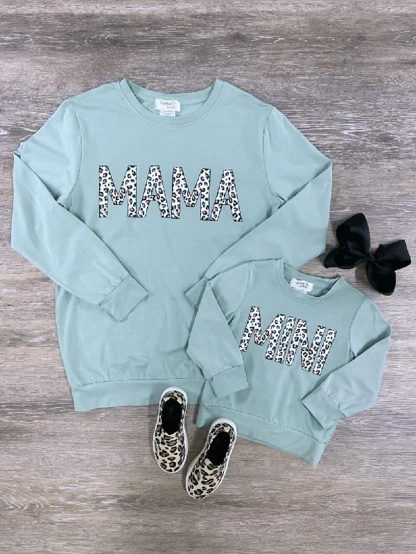 Mommy & Me - Mint Leopard Long Sleeve Pullover