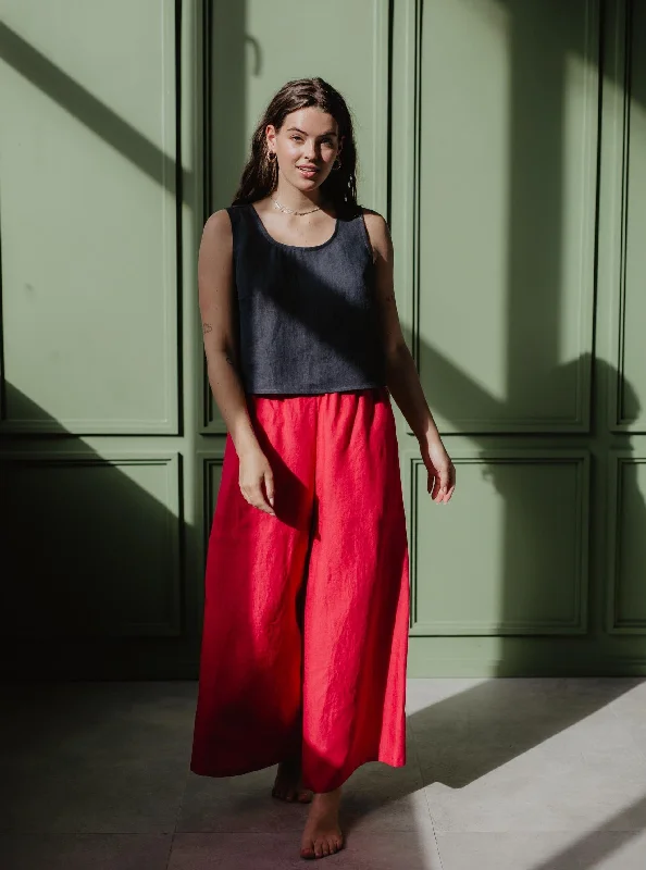 Wide Linen Pants ISABELLA - Viva Magenta