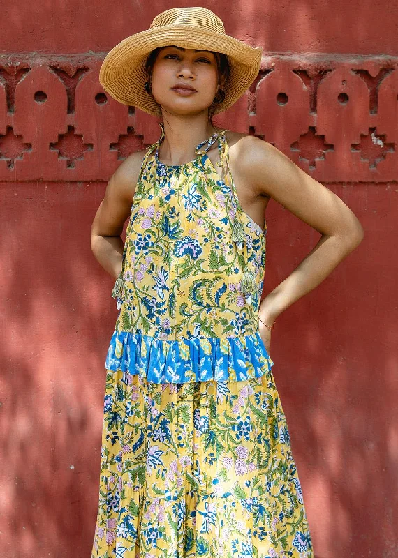 Yellow Printed Halter Dress