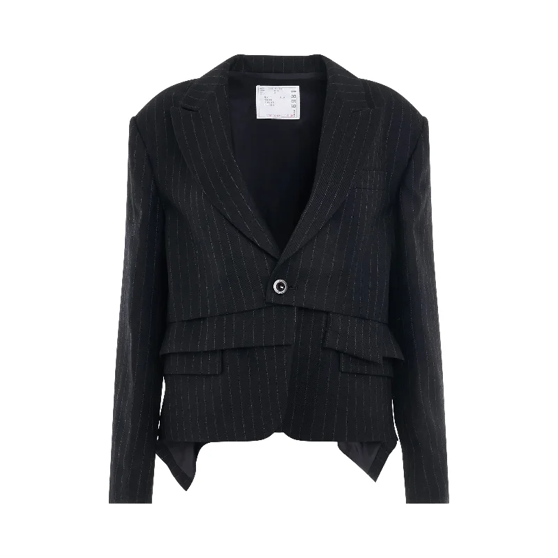 Chalk Stripe Cropped Jacket in Black