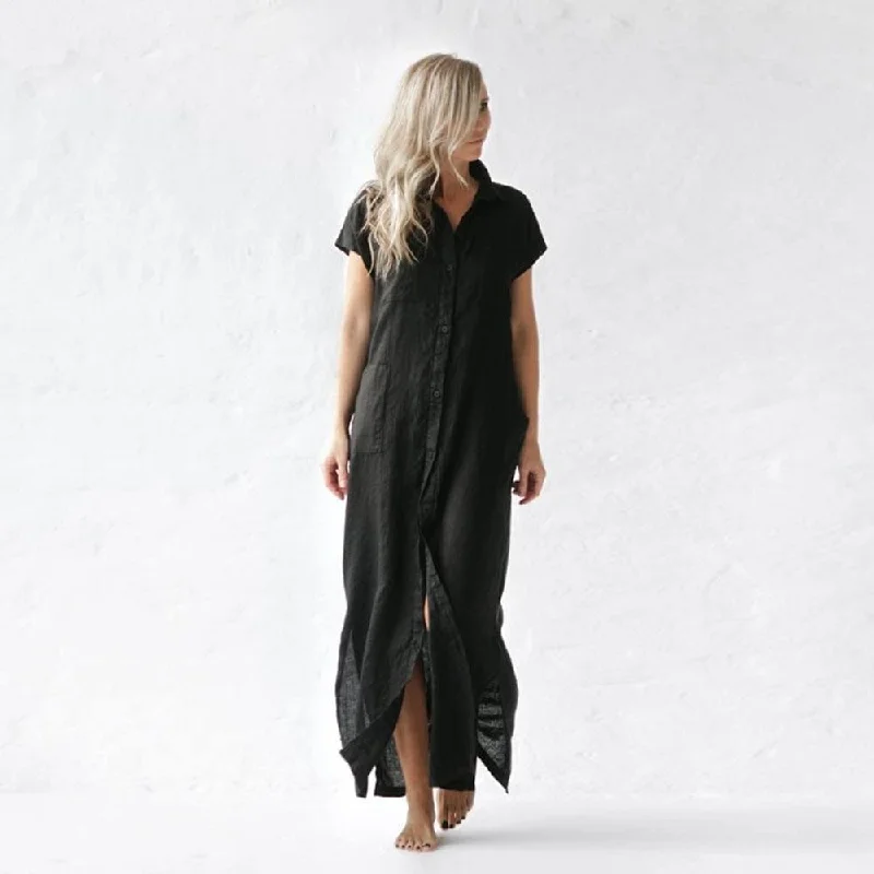 Seaside Tones Sleeveless Maxi Dress - Black