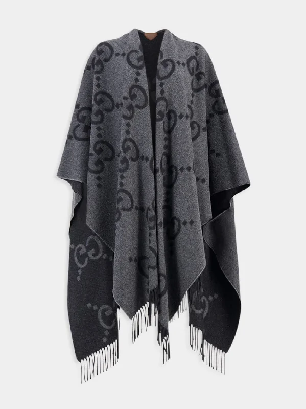 Reversible Jumbo GG Cashmere Grey Poncho