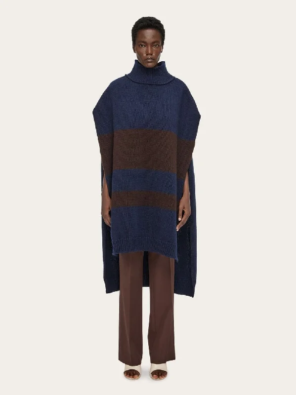 Contrasting Maxi-Stripe Wool Poncho