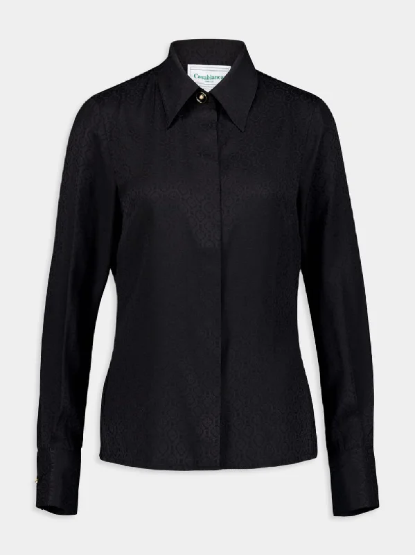 Straight-Point Colar Silk Shirt