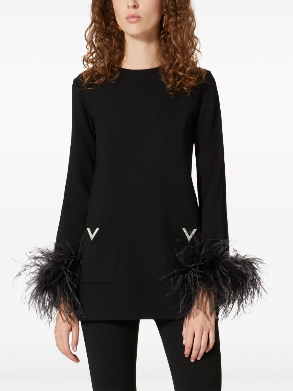 V-Detail Jumper With Feathers