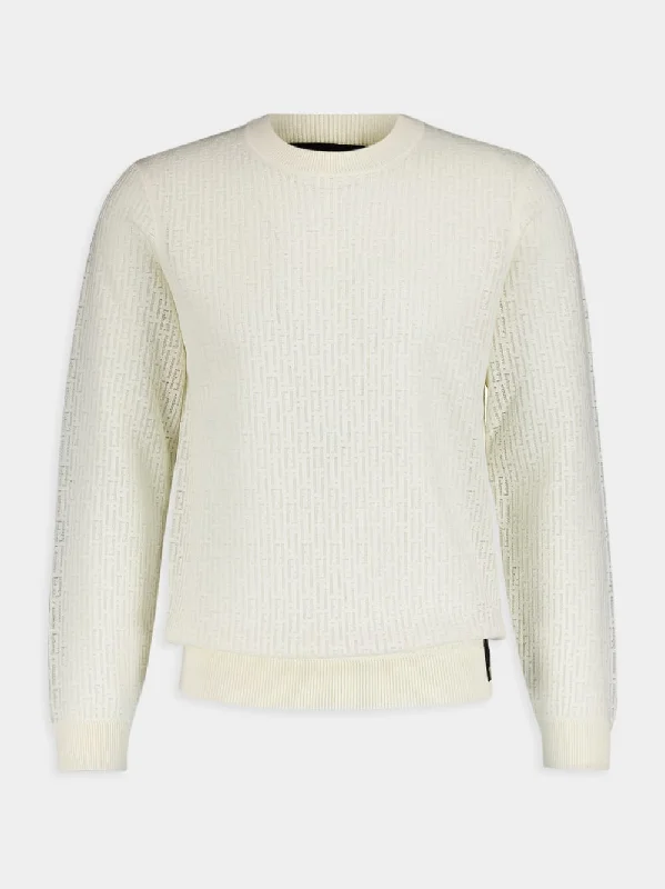 White Wool And Nylon Pullover