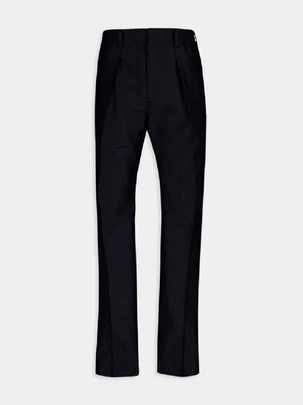 Straight-Cut Blue Wool Trousers