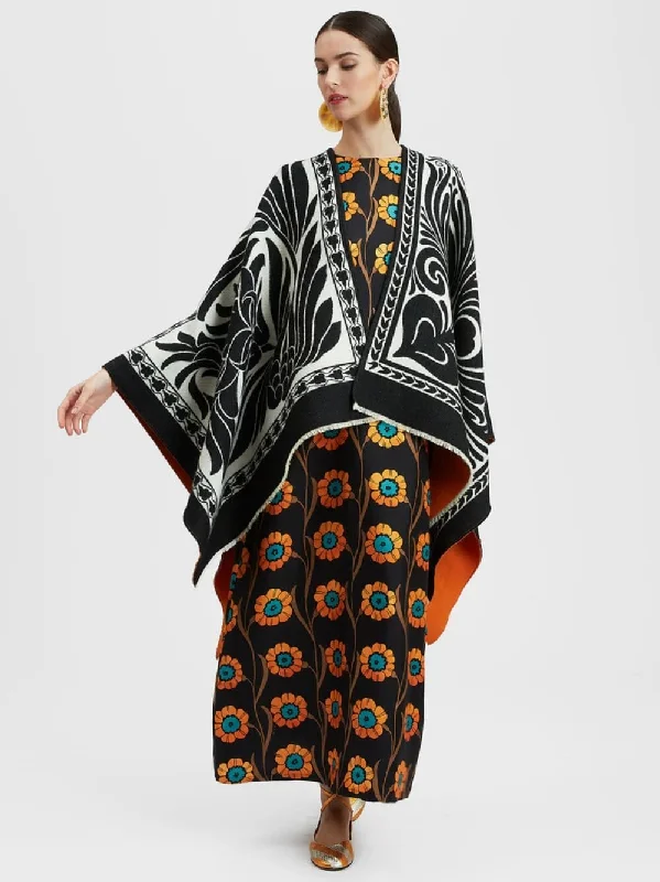 Mix Tiles Black Wool Poncho