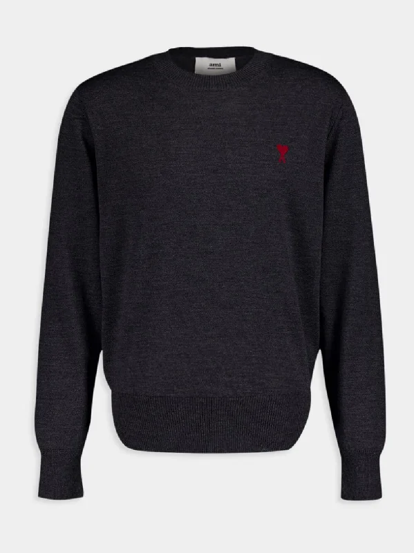 Logo-Embroidered Grey Wool Jumper