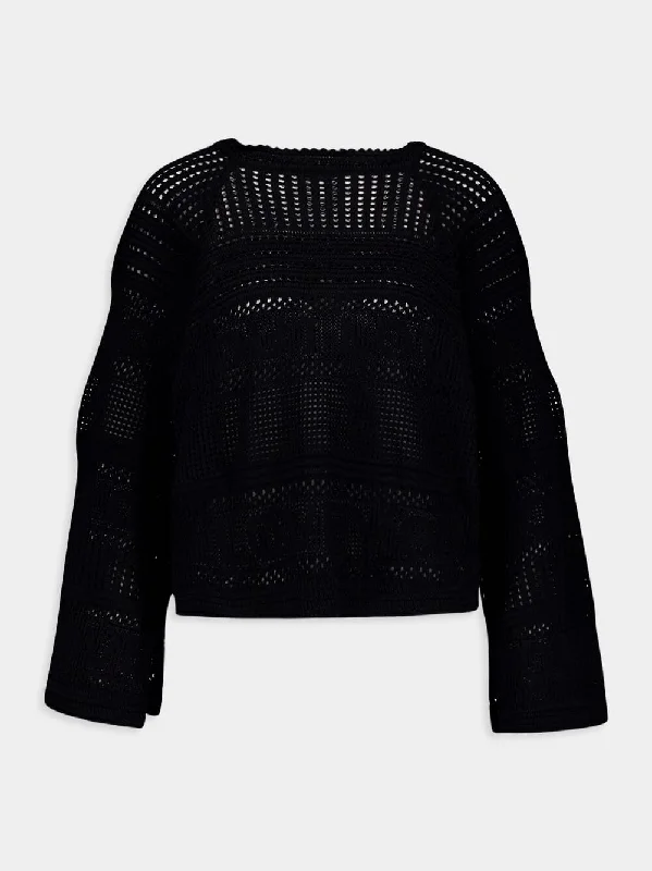 Crochet-Knit Black Blouse