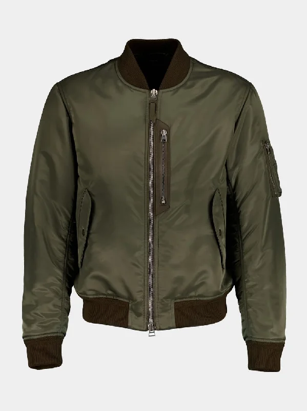 Olive Nylon Shiny Twill Bomber