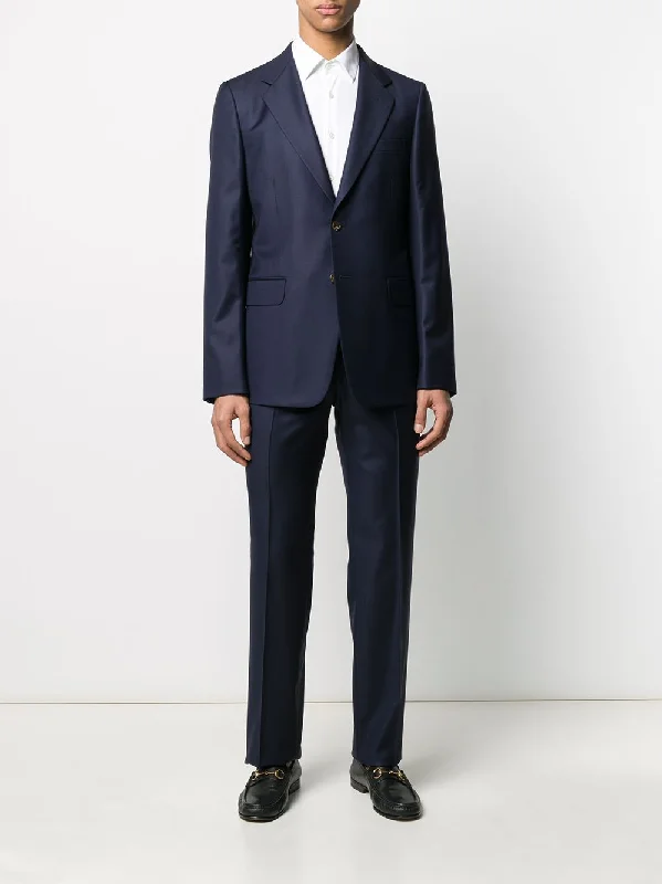 Wool Straight Dark Blue Suit