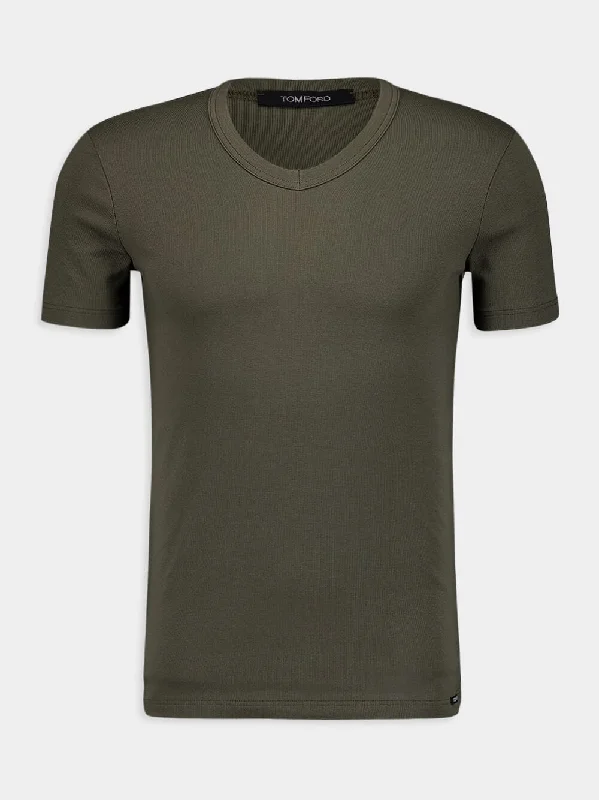 Military V-Neck Cotton T-Shirt